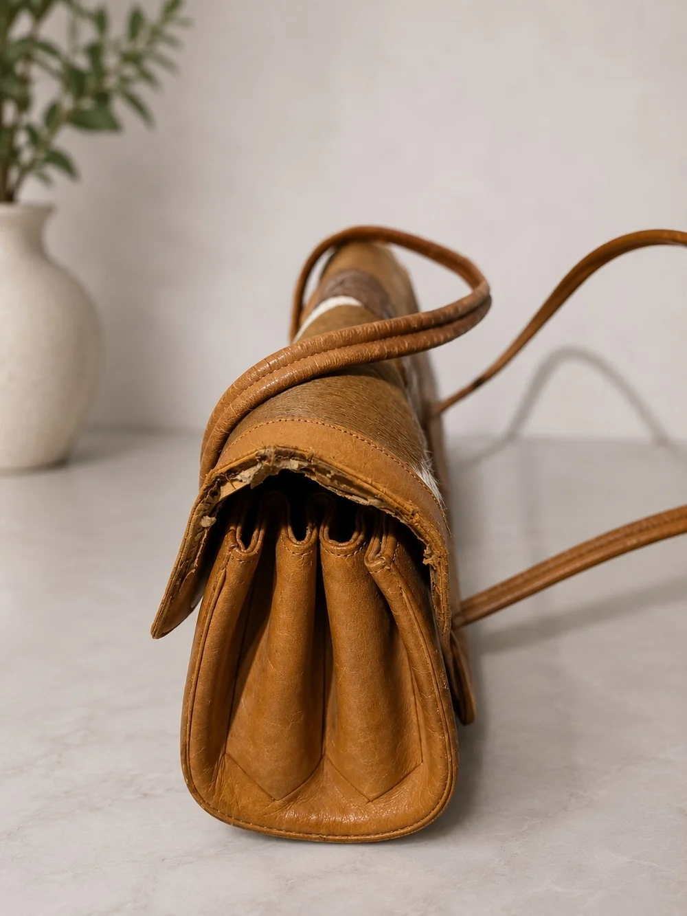 Vintage Handmade Real Calf Hair Leather Purse Bag Floral Mexico Boho Western